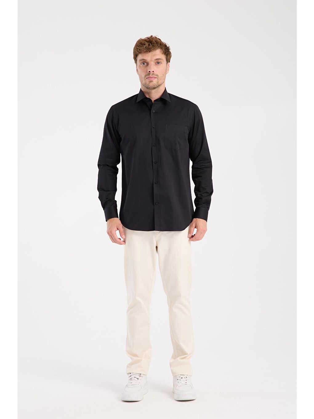 Aclub Ac10105 Saten Pamuklu Regular Fit Siyah Klasik Yaka Erkek Düz Gömlek