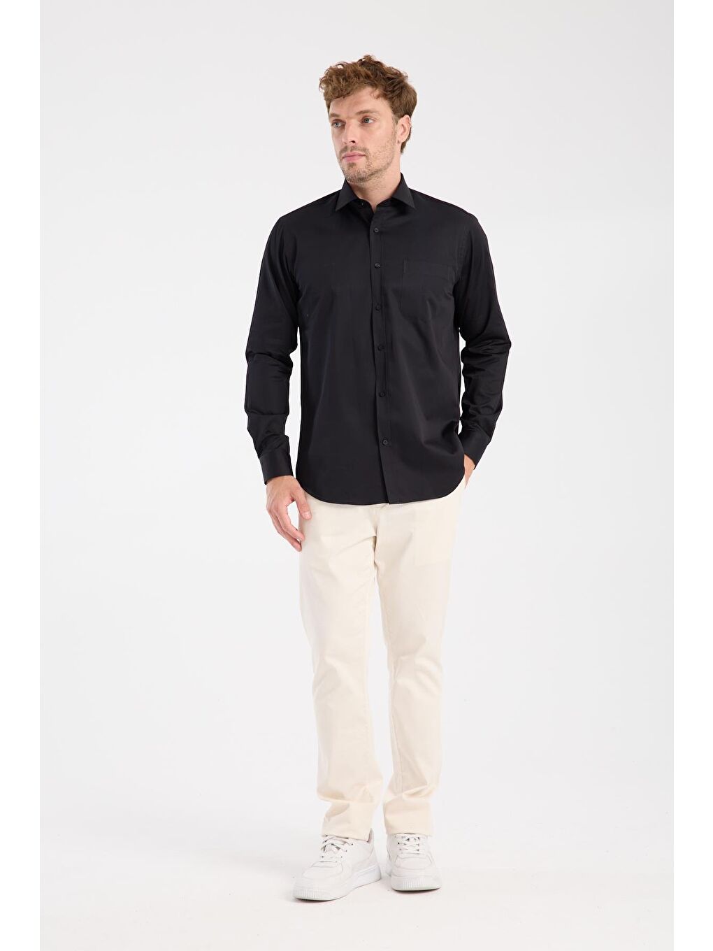 Aclub Ac10105 Saten Pamuklu Regular Fit Siyah Klasik Yaka Erkek Düz Gömlek-1