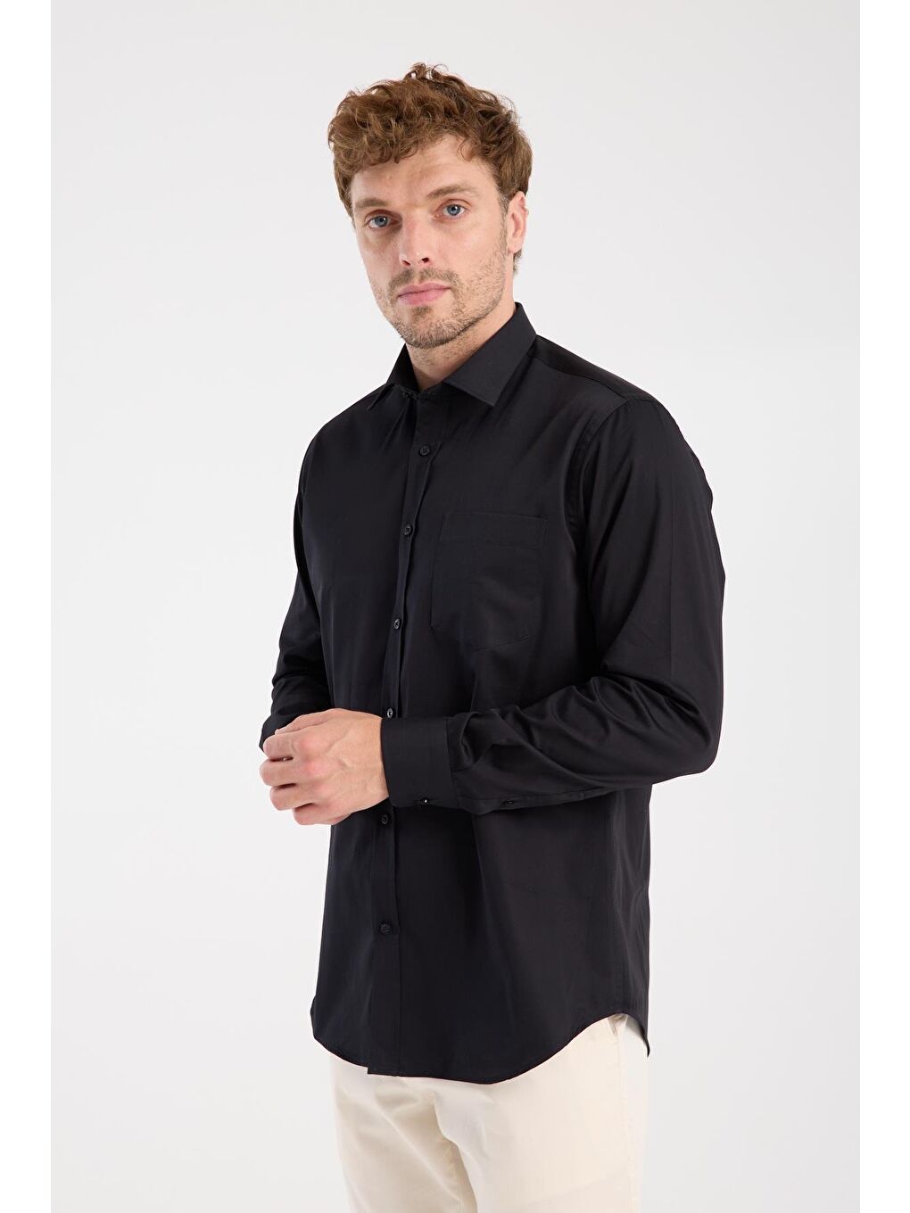 Aclub Ac10105 Saten Pamuklu Regular Fit Siyah Klasik Yaka Erkek Düz Gömlek-2