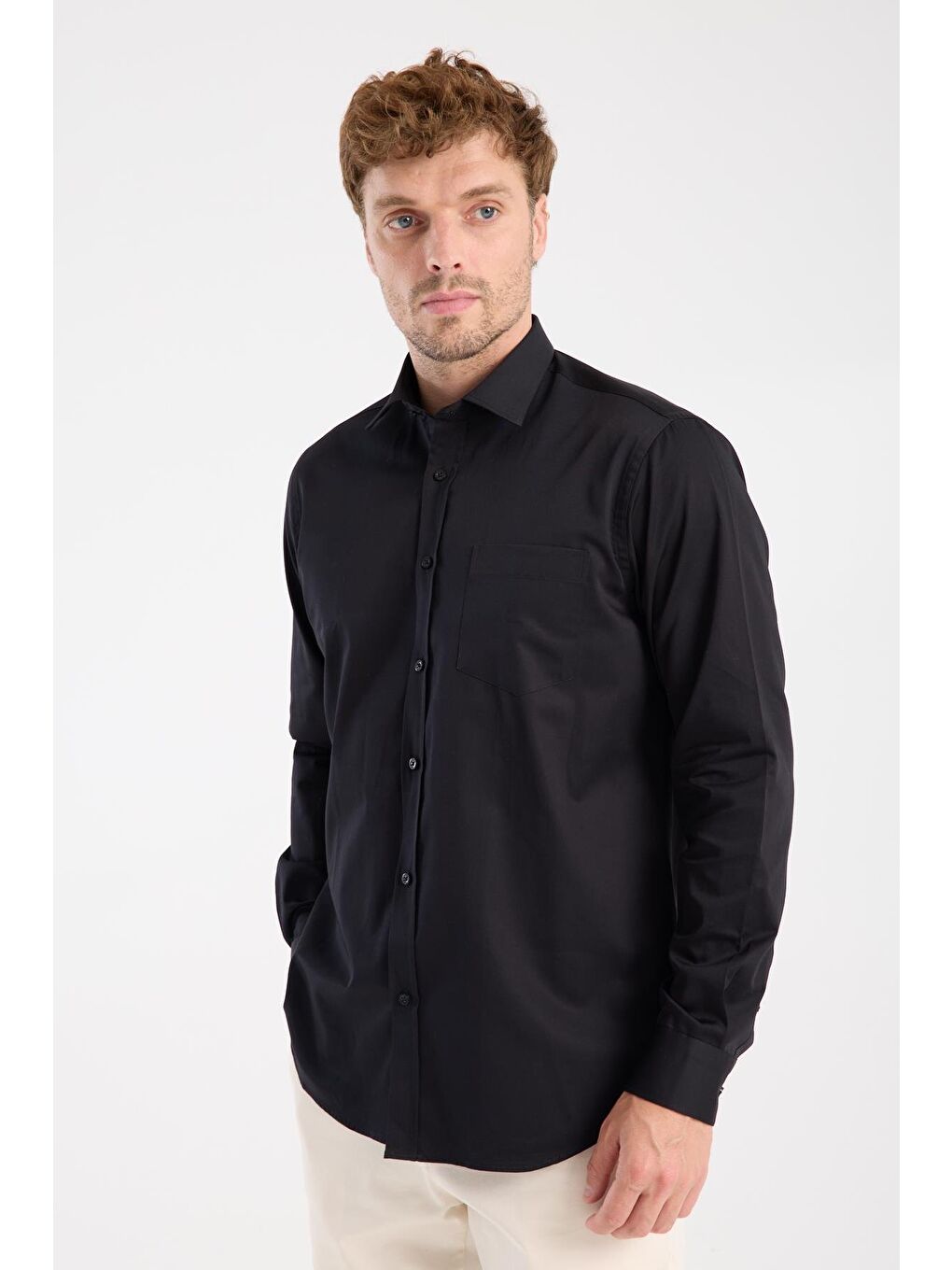 Aclub Ac10105 Saten Pamuklu Regular Fit Siyah Klasik Yaka Erkek Düz Gömlek-3