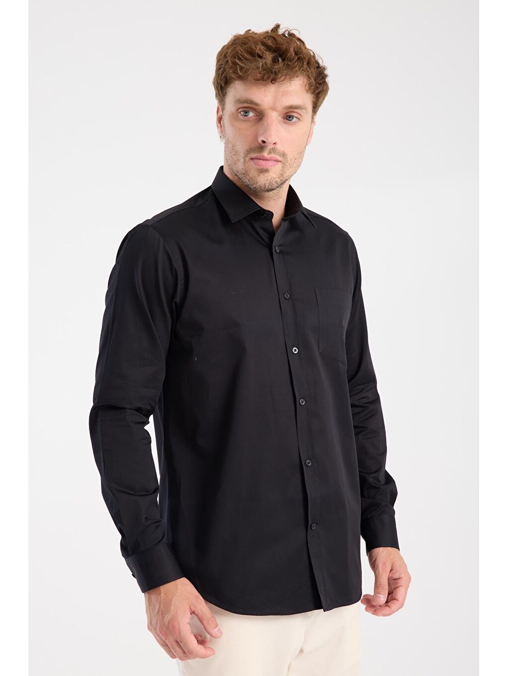Aclub Ac10105 Saten Pamuklu Regular Fit Siyah Klasik Yaka Erkek Düz Gömlek-4