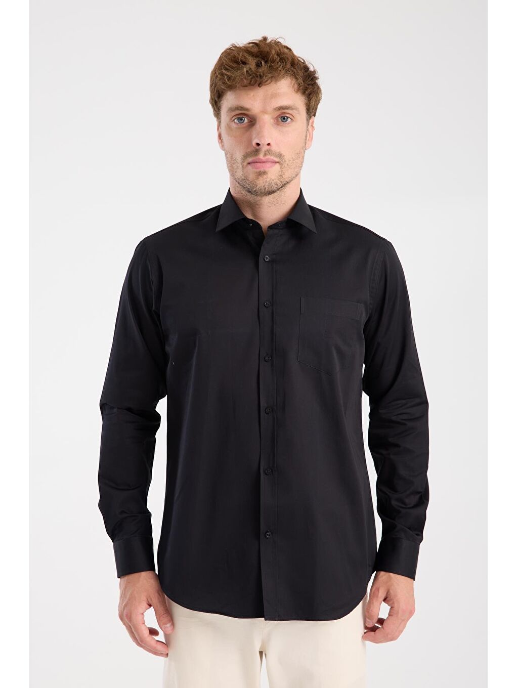 Aclub Ac10105 Saten Pamuklu Regular Fit Siyah Klasik Yaka Erkek Düz Gömlek-6