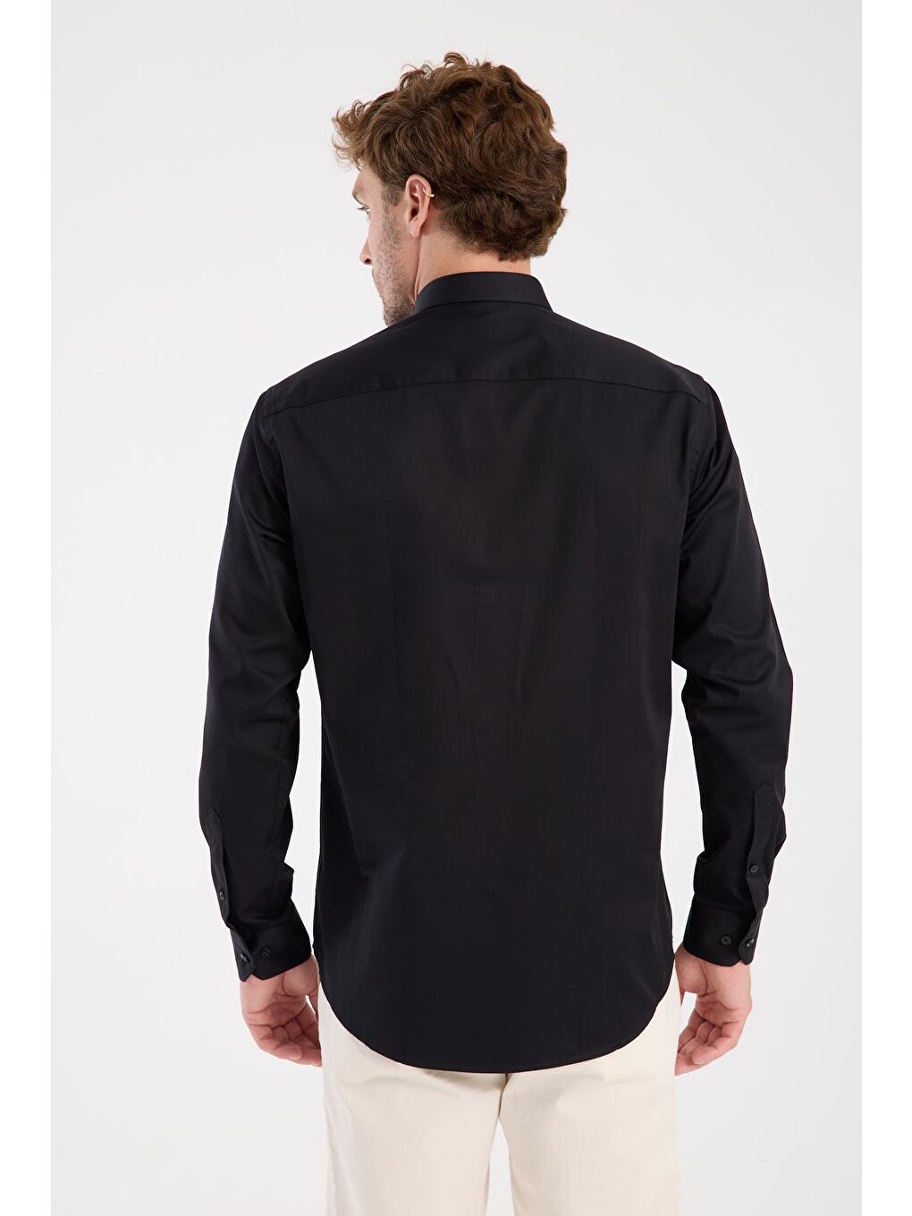 Aclub Ac10105 Saten Pamuklu Regular Fit Siyah Klasik Yaka Erkek Düz Gömlek-7