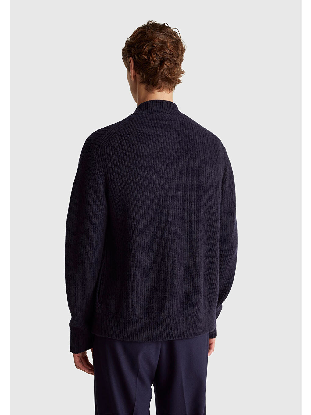 Erkek Lacivert Yün Karışımlı Önü Cep Detaylı Çıtçıt Düğmeli Hırka-2