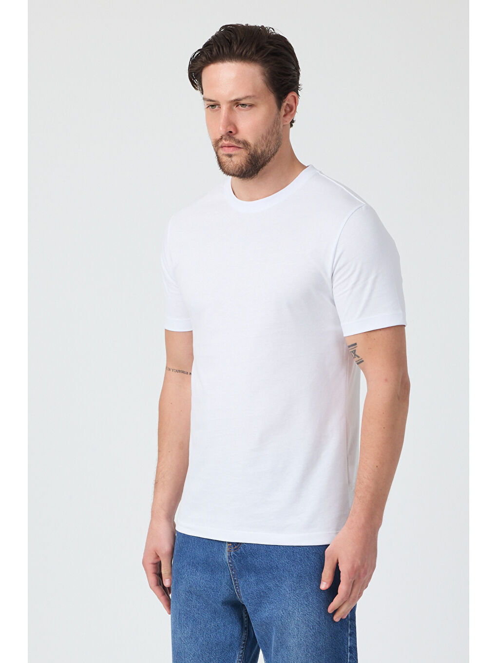 Beyaz Erkek Bisiklet Yaka T-shirt 6212-1