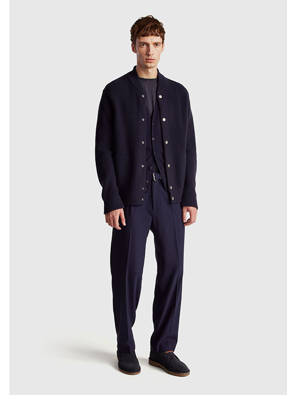 Erkek Lacivert Yün Karışımlı Önü Cep Detaylı Çıtçıt Düğmeli Hırka-4