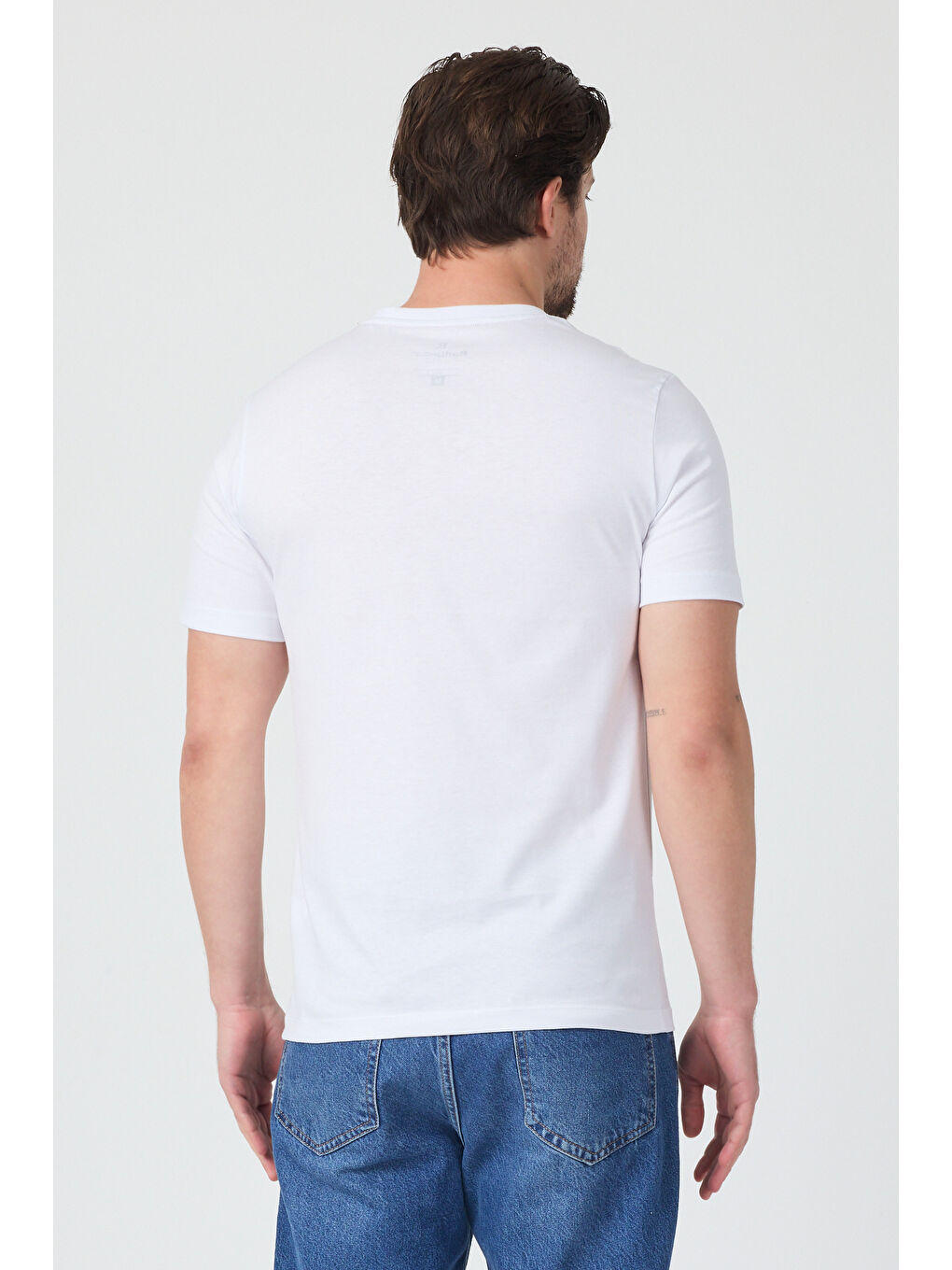 Beyaz Erkek Bisiklet Yaka T-shirt 6212-3