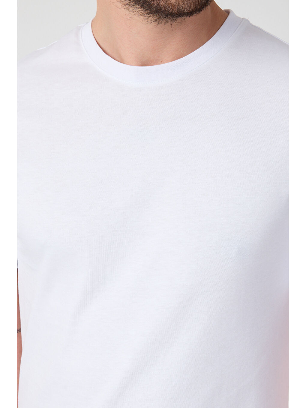 Beyaz Erkek Bisiklet Yaka T-shirt 6212-4