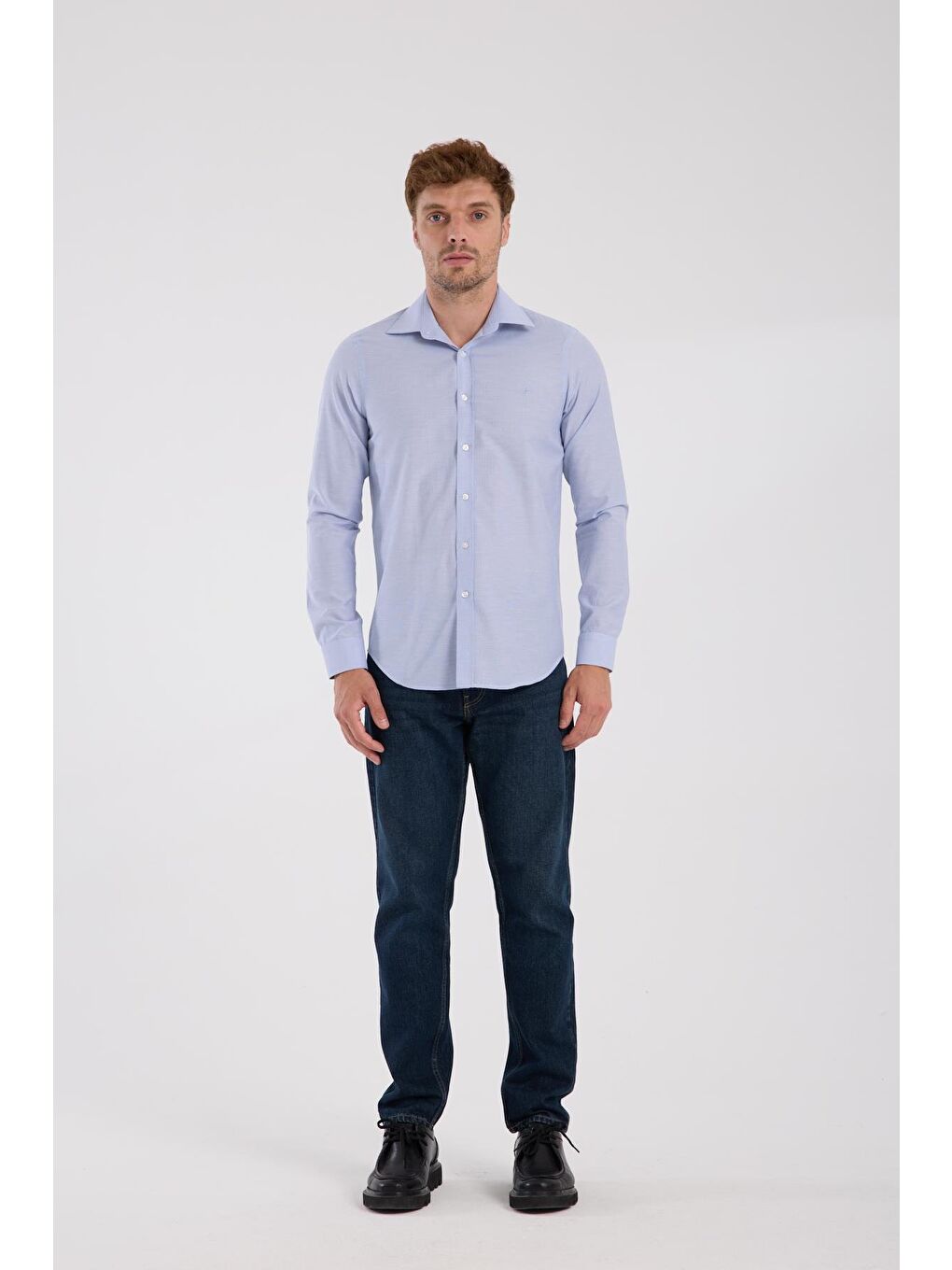 Aclub Ac10096 Oxford Pamuklu Slim Fit Mavi Klasik Yaka Erkek Düz Gömlek