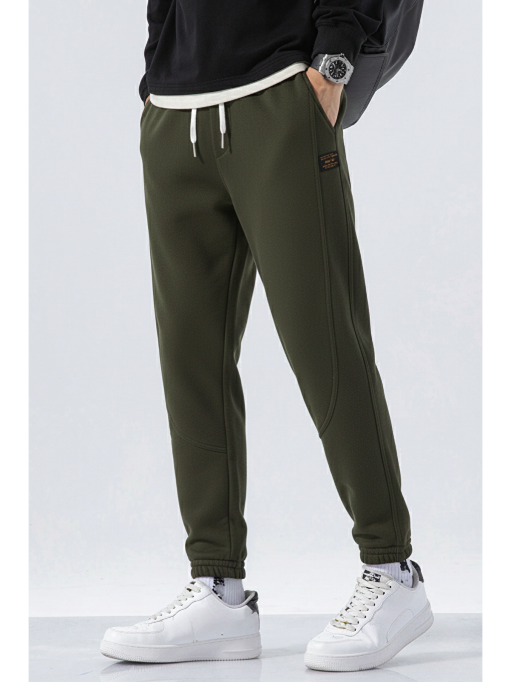 Haki Genıus Store Erkek Eşofman İçi Polarlı Bağcıklı Bel Jogger Spor Eşofman Altı SPOR-ESF001