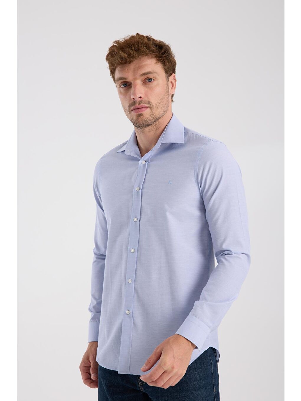 Aclub Ac10096 Oxford Pamuklu Slim Fit Mavi Klasik Yaka Erkek Düz Gömlek-3