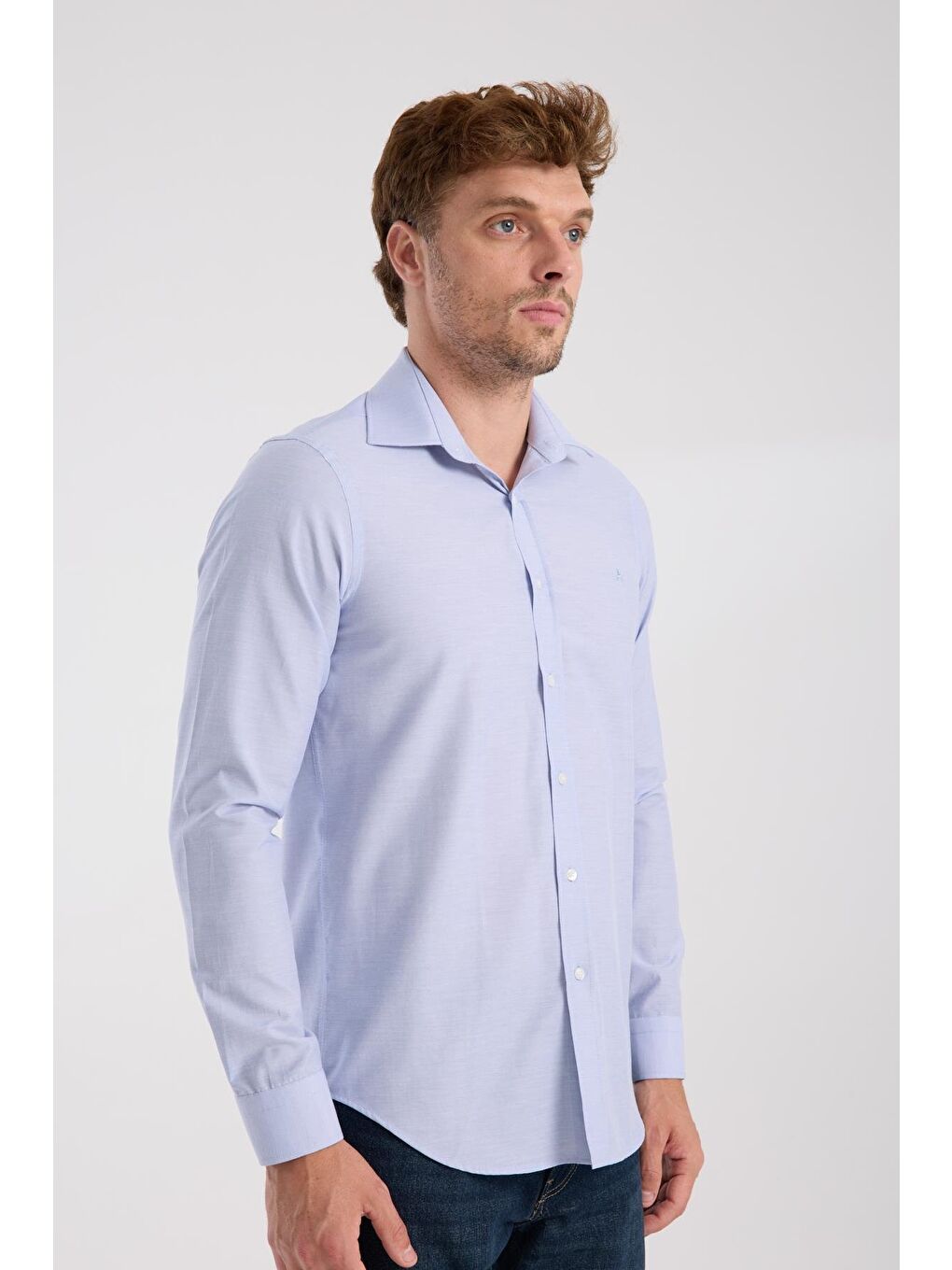 Aclub Ac10096 Oxford Pamuklu Slim Fit Mavi Klasik Yaka Erkek Düz Gömlek-4
