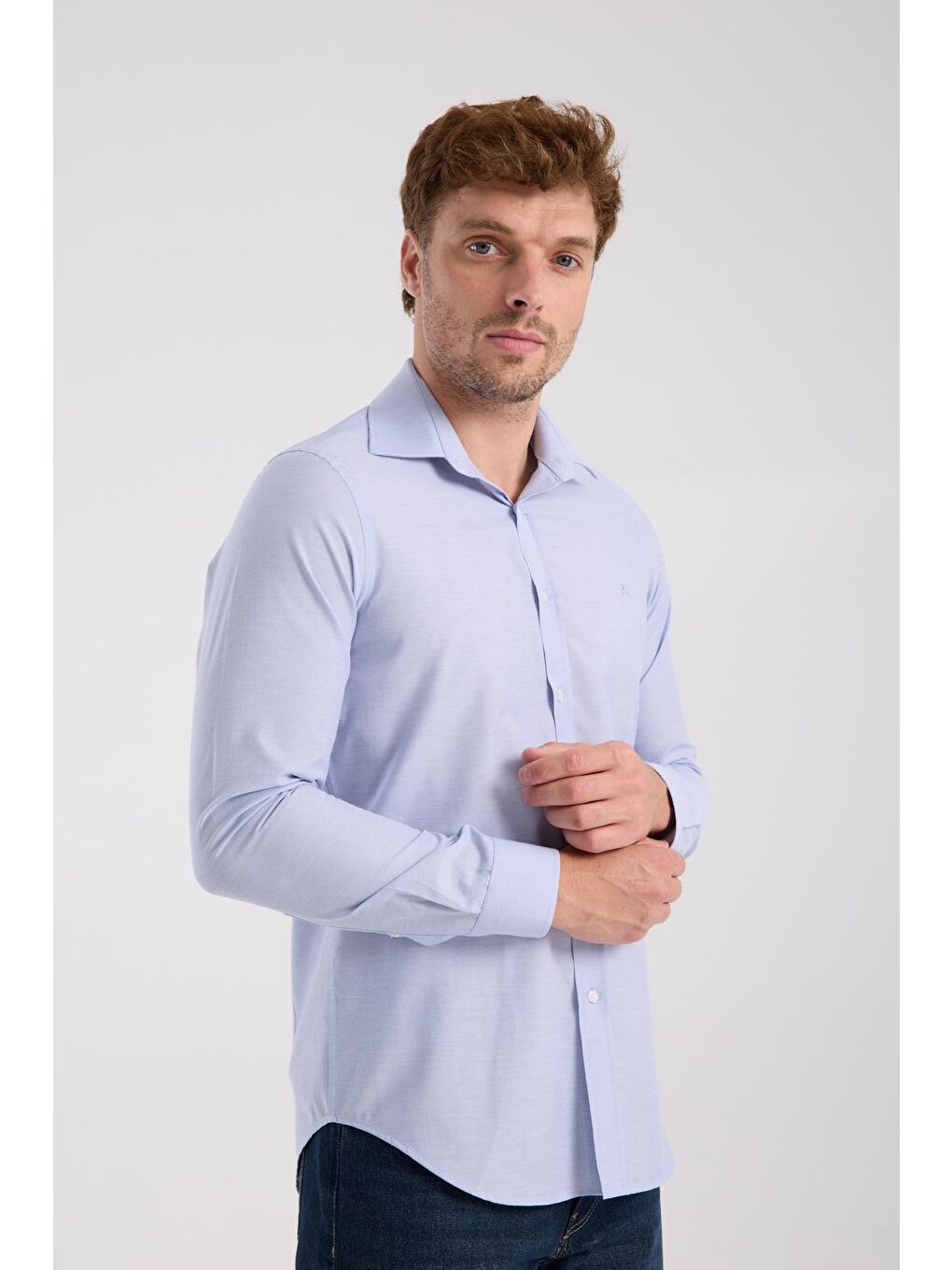 Aclub Ac10096 Oxford Pamuklu Slim Fit Mavi Klasik Yaka Erkek Düz Gömlek-5