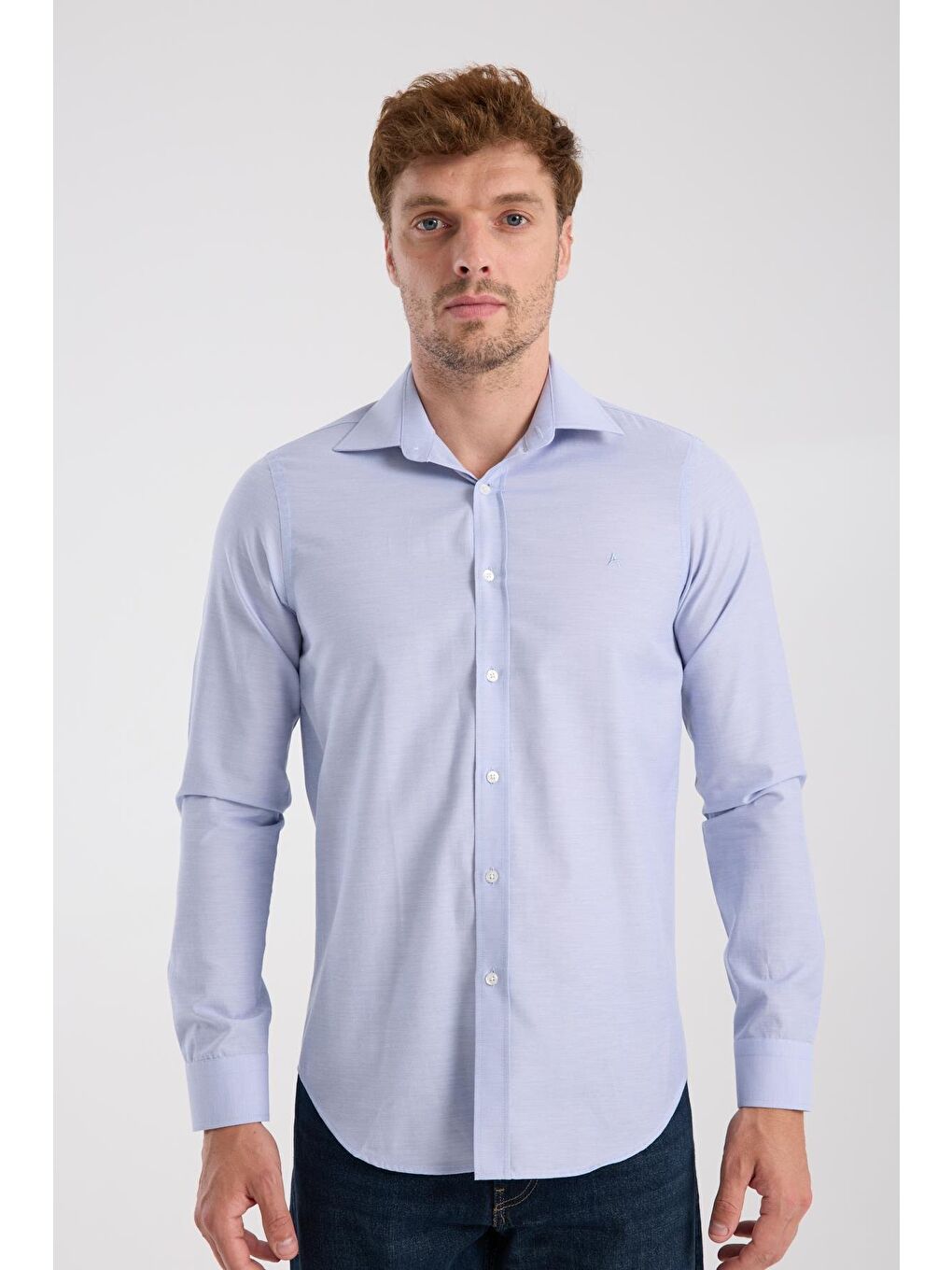 Aclub Ac10096 Oxford Pamuklu Slim Fit Mavi Klasik Yaka Erkek Düz Gömlek-6