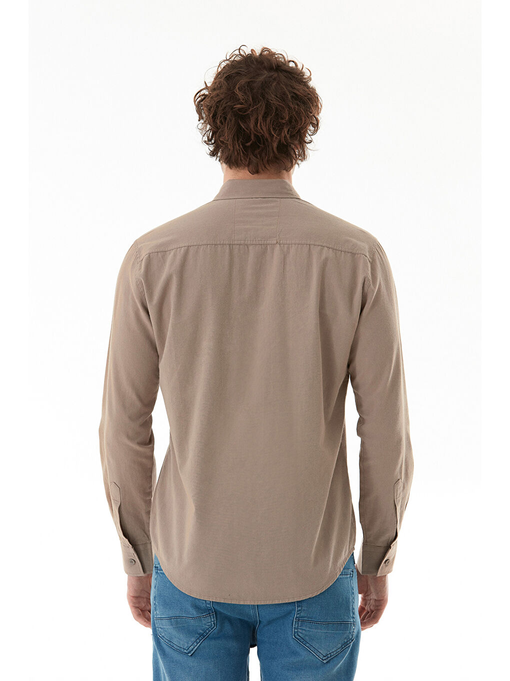 Bej Basic Çıtçıtlı Gabardin %100 Pamuk Gömlek-3