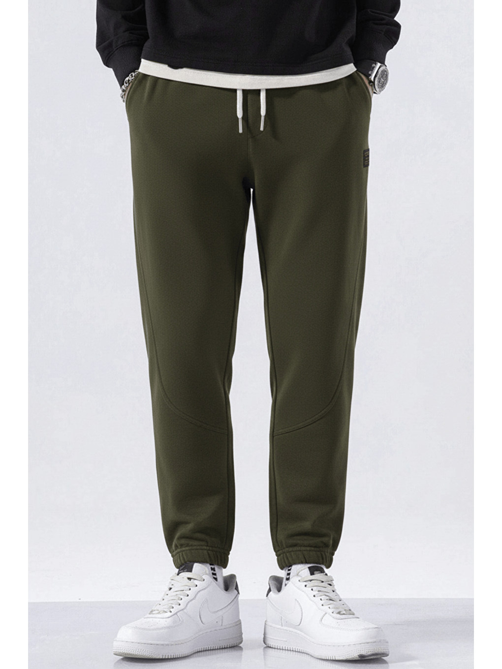 Haki Genıus Store Erkek Eşofman İçi Polarlı Bağcıklı Bel Jogger Spor Eşofman Altı SPOR-ESF001-2