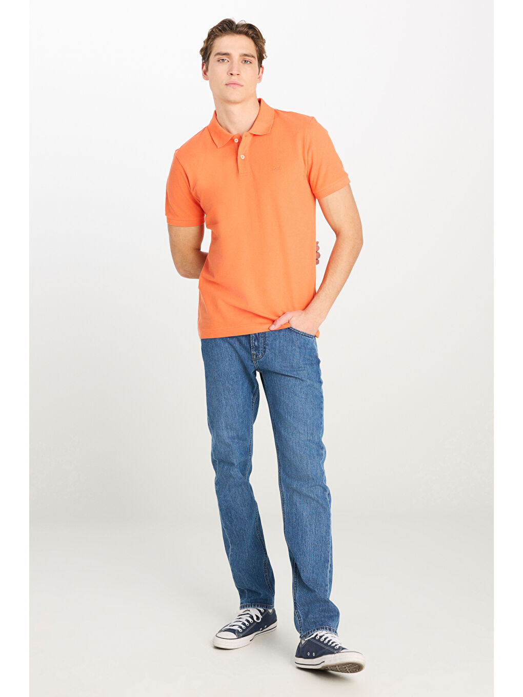 %100 Pamuk Regular Fit Normal Kesim Turuncu Polo Yaka Tişört-2