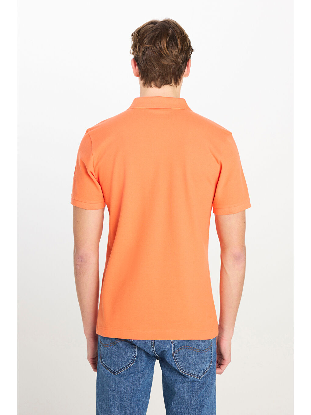 %100 Pamuk Regular Fit Normal Kesim Turuncu Polo Yaka Tişört-4