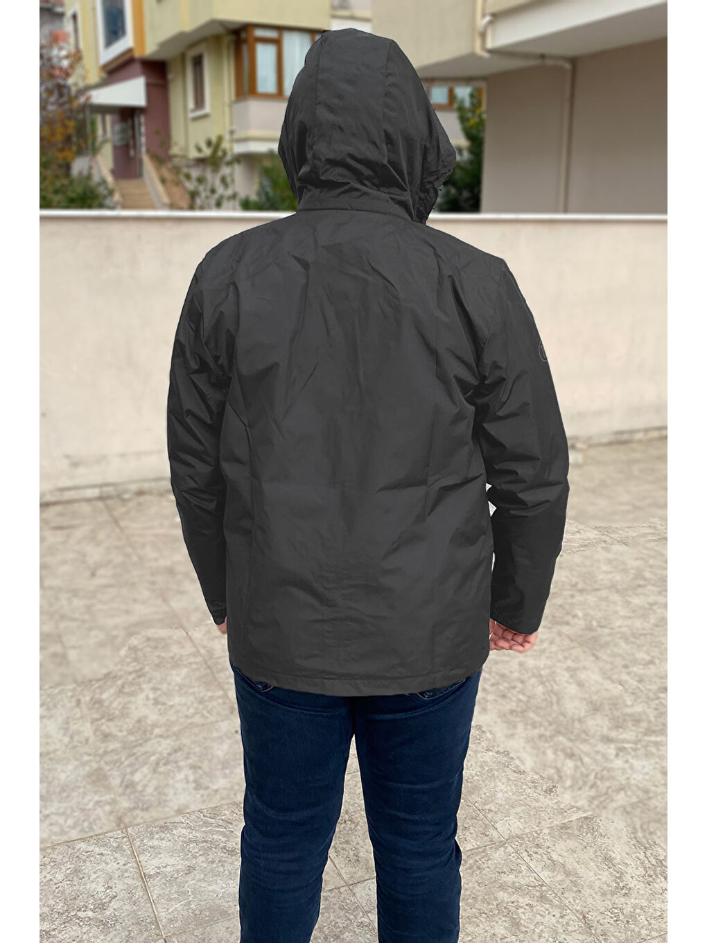 Gri Büyük Beden Erkek Kapüşonlu Rüzgar Geçirmez Cep Detaylı İçi Fileli Füme TH901-1