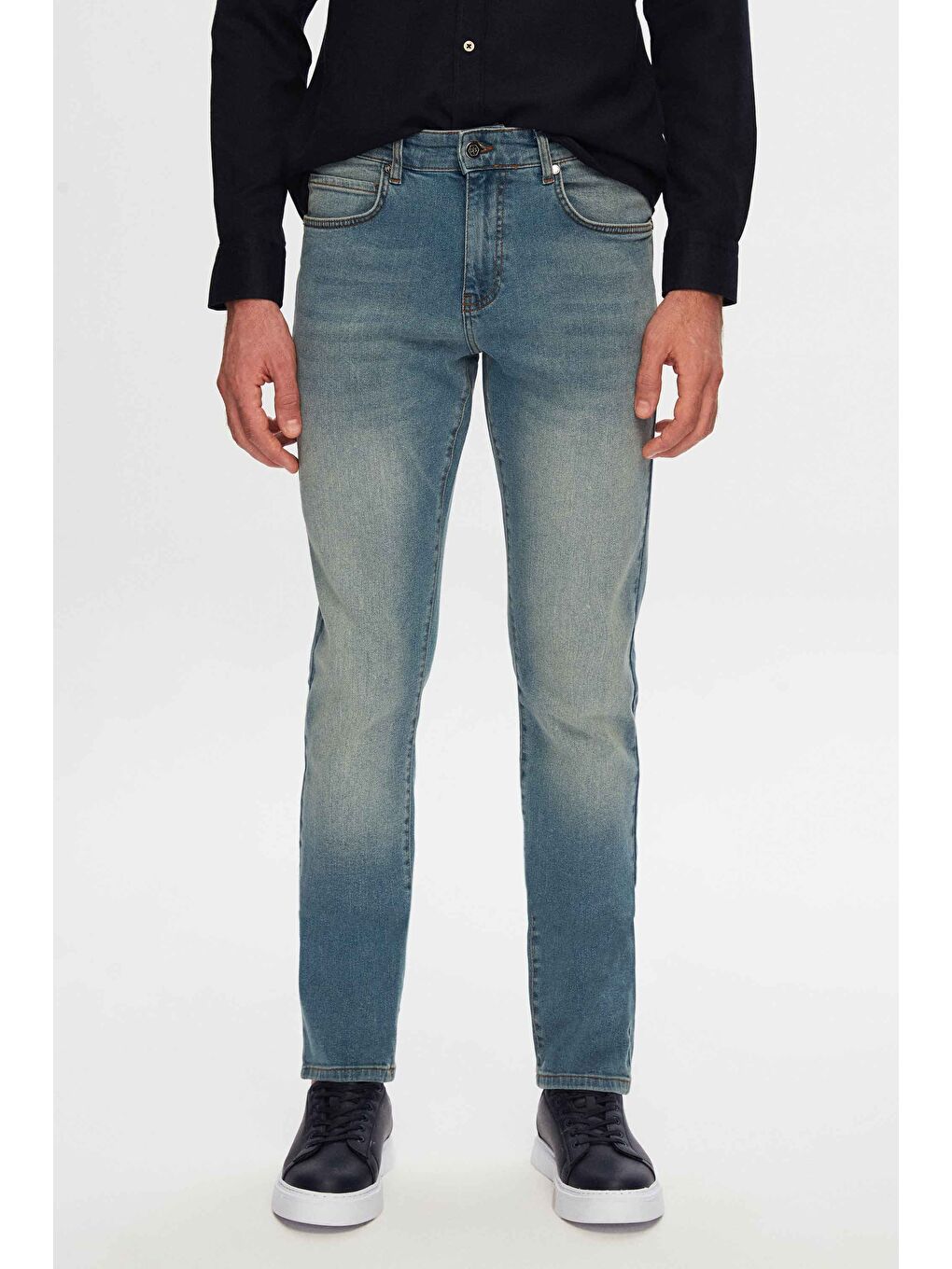 Slim Fit Mavi Düz Jean Jean Beş Cepli Elastanlı Yıkamalı Denim Pantolon