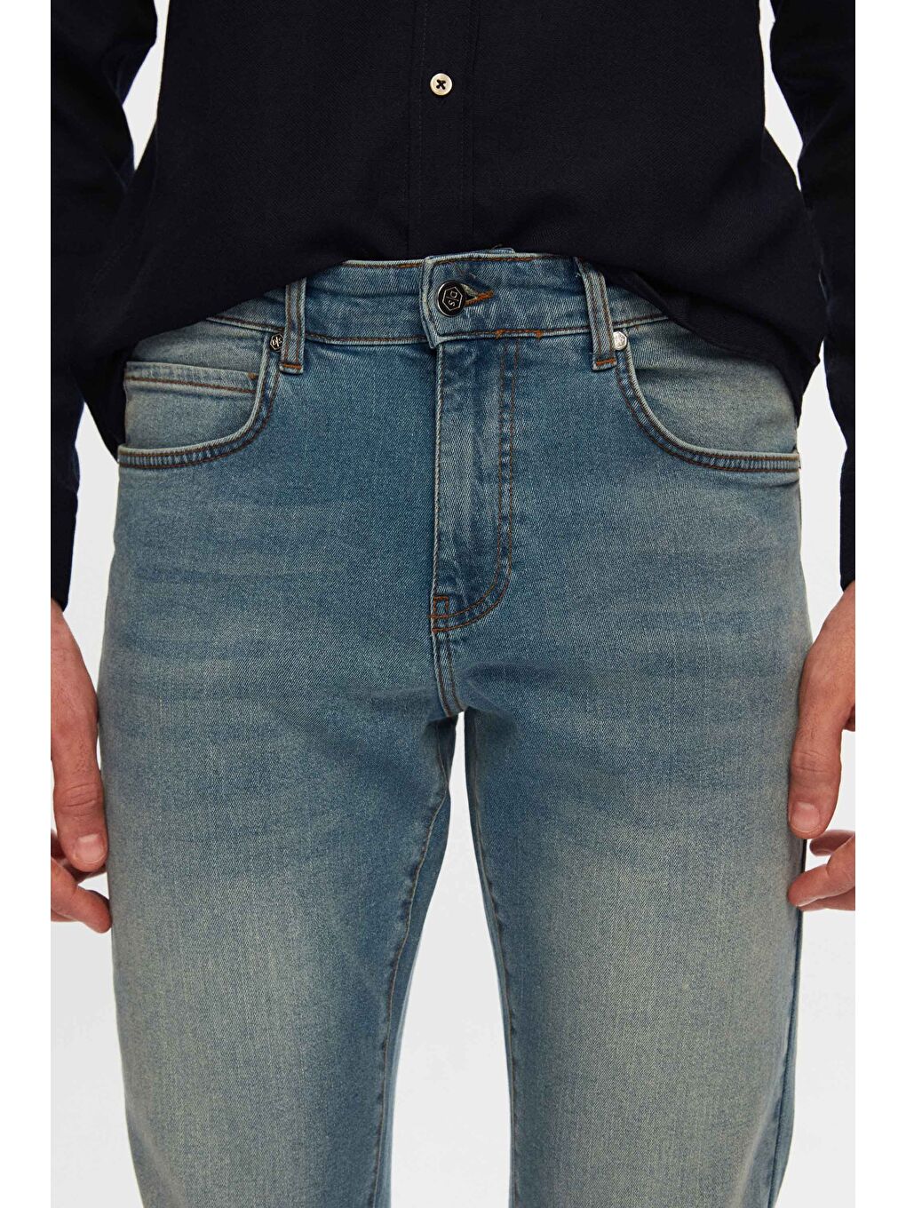 Slim Fit Mavi Düz Jean Jean Beş Cepli Elastanlı Yıkamalı Denim Pantolon-1