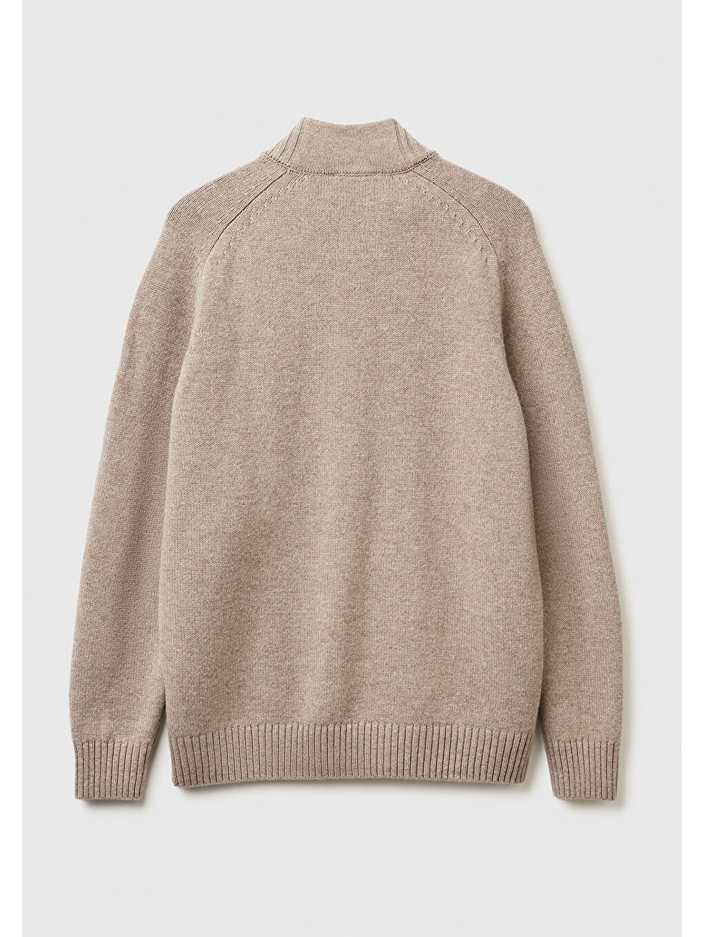 Erkek Bej Melanj %100 Yün Ribana Detaylı Fermuarlı Hırka-1