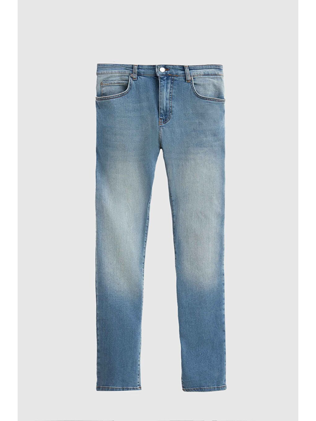 Slim Fit Mavi Düz Jean Jean Beş Cepli Elastanlı Yıkamalı Denim Pantolon-4