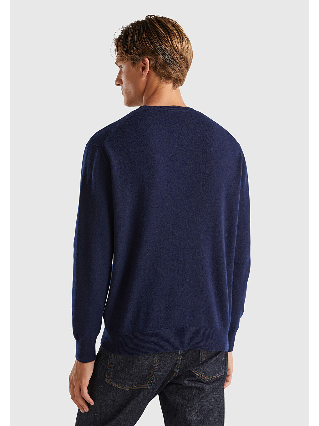 Erkek Lacivert %100 Kaşmir Normal Kesim Ribanalı Yuvarlak Yaka Kazak-1