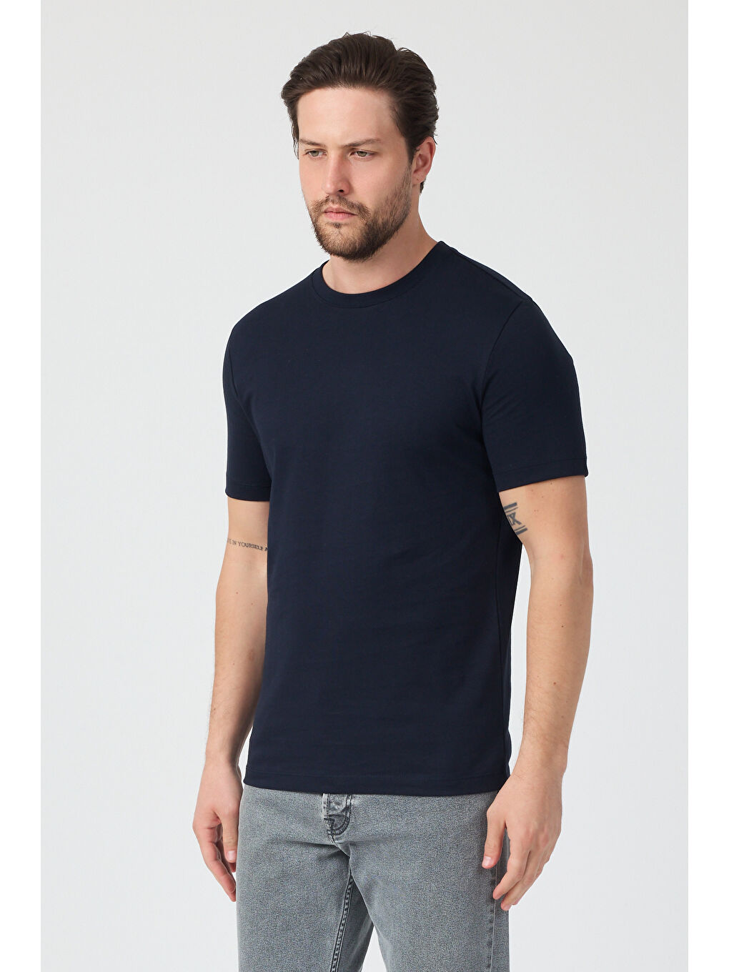 Lacivert Erkek Bisiklet Yaka T-shirt 6212-1