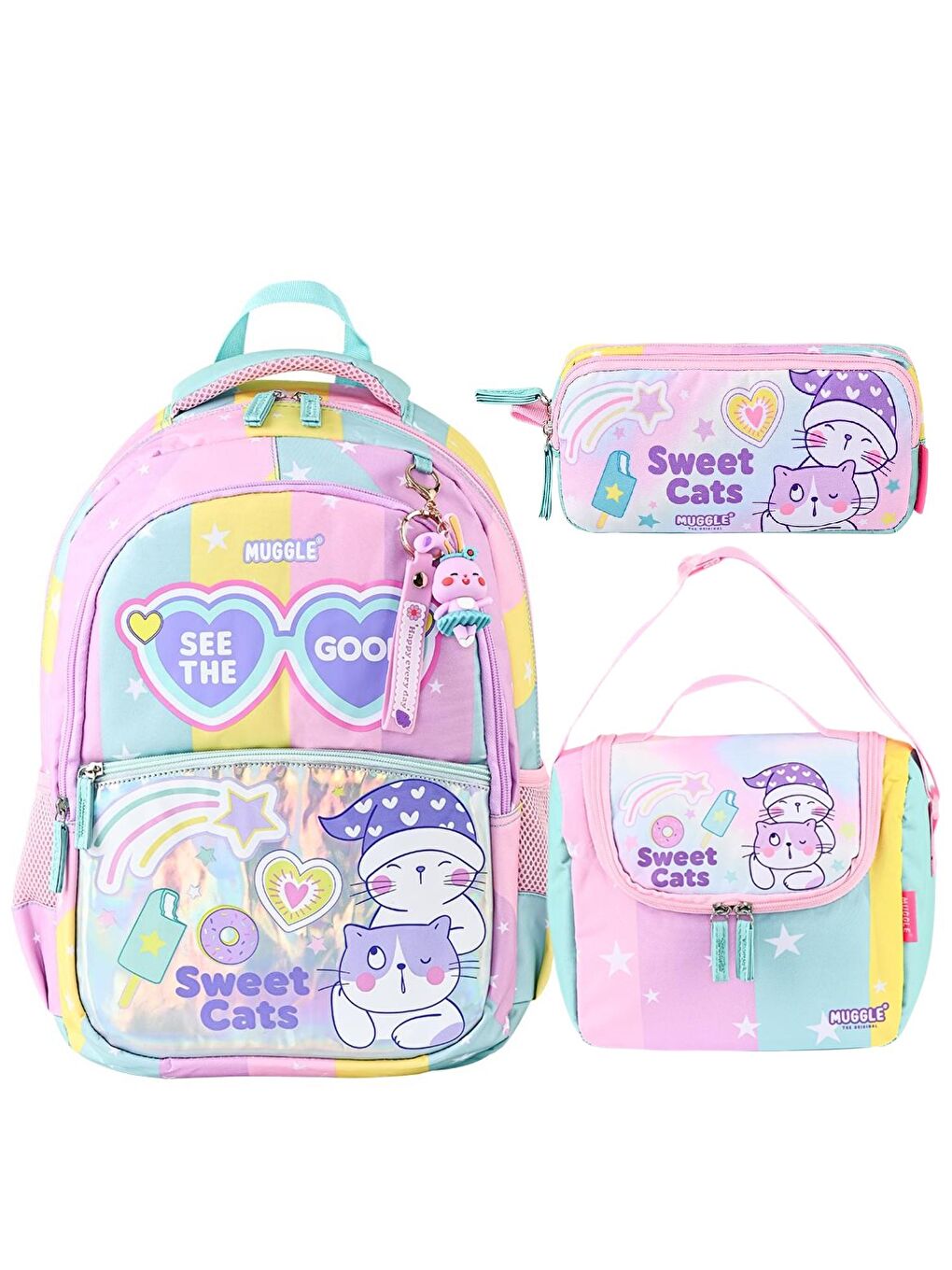 3 Bölmeli Good Be Kind Okul Çantası + Beslenme Çantası + Kalemlik