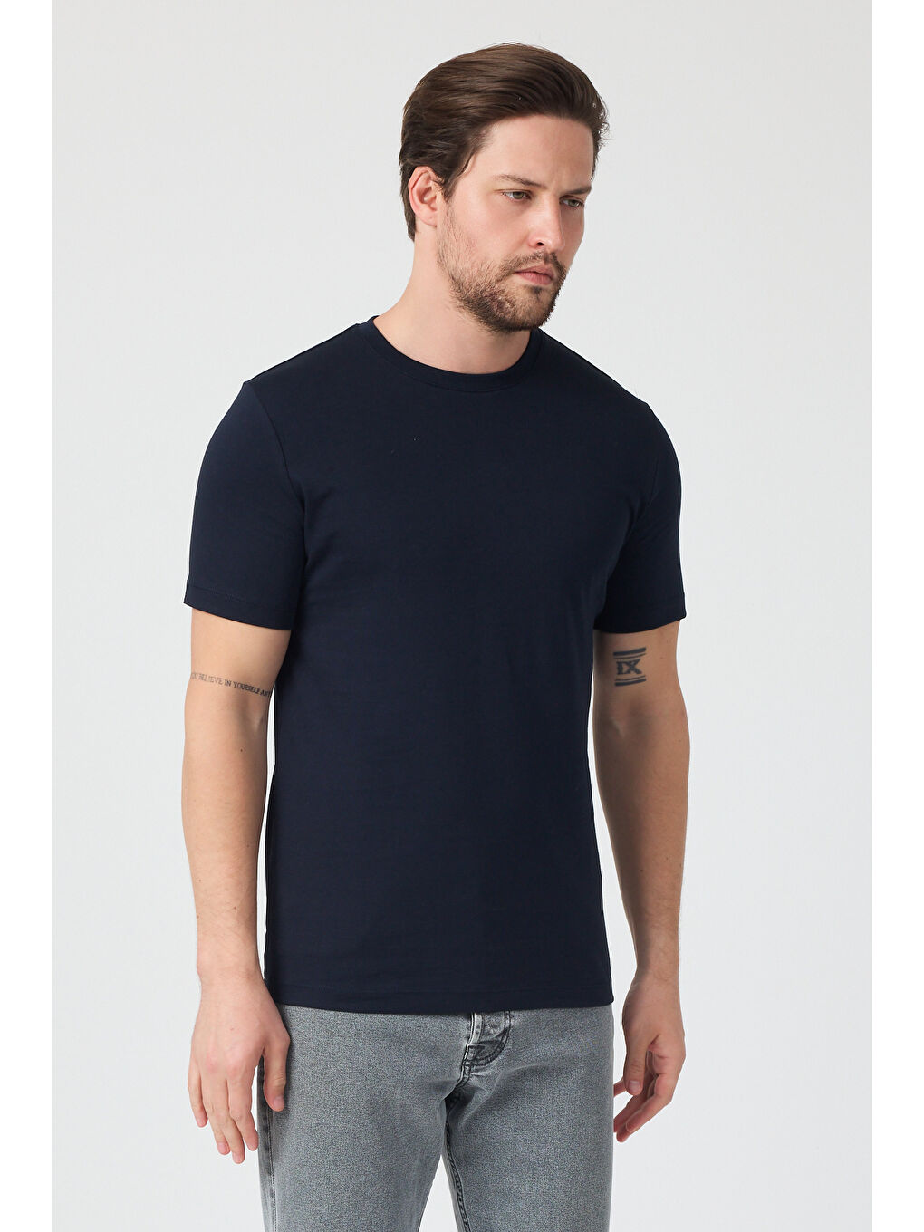 Lacivert Erkek Bisiklet Yaka T-shirt 6212-2