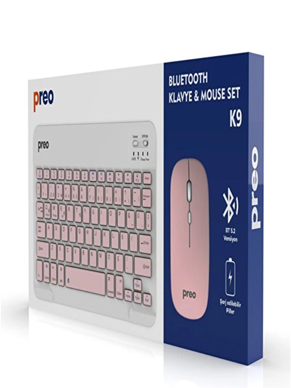 Preo K9 Mini TV,Tablet,Telefon Uyumlu Kablosuz Klavye Mouse Pembe Set-5