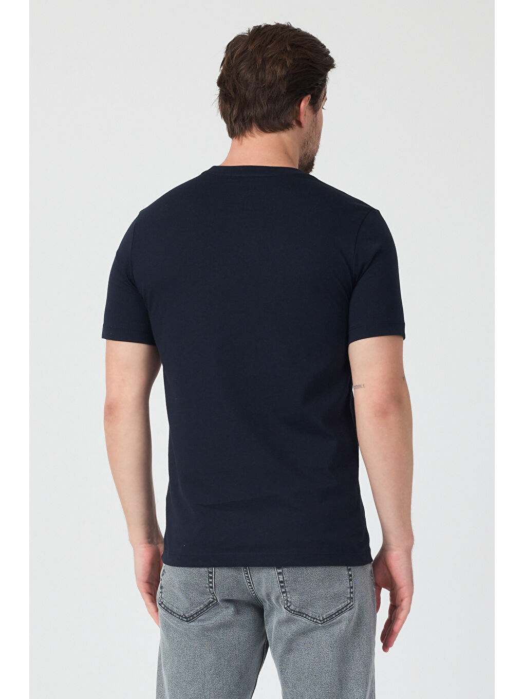 Lacivert Erkek Bisiklet Yaka T-shirt 6212-3