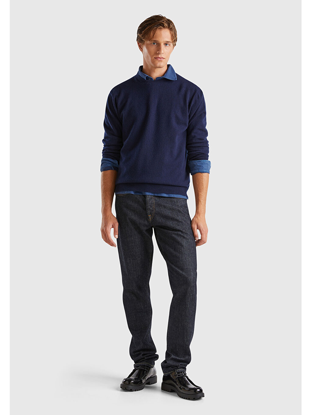 Erkek Lacivert %100 Kaşmir Normal Kesim Ribanalı Yuvarlak Yaka Kazak-2