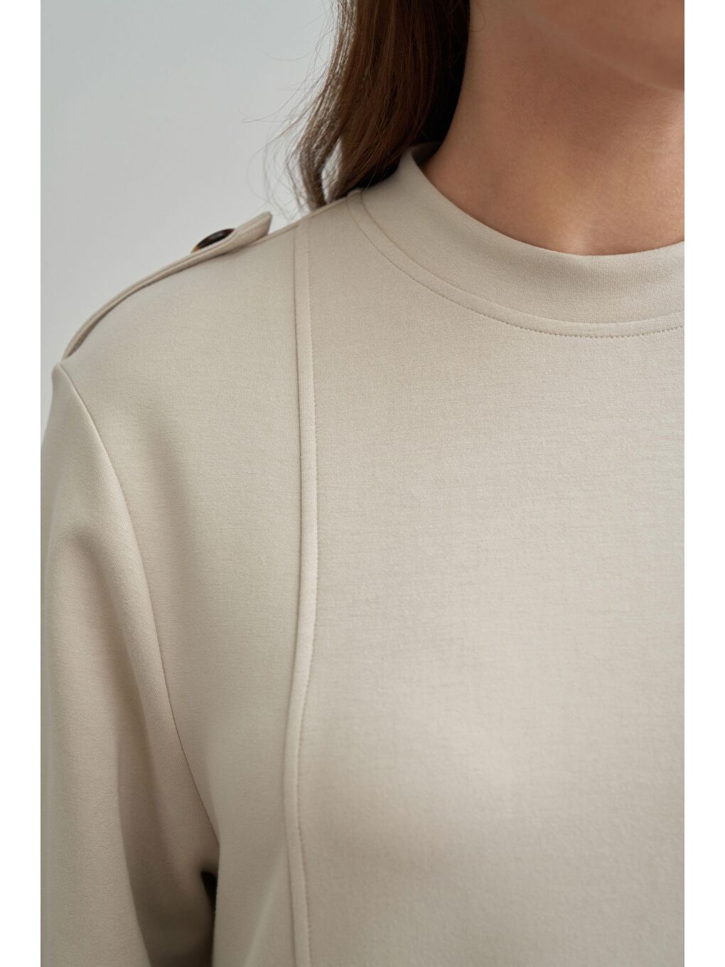 Bej Taş-Yumuşak Dokulu Apoletli Elbise-4