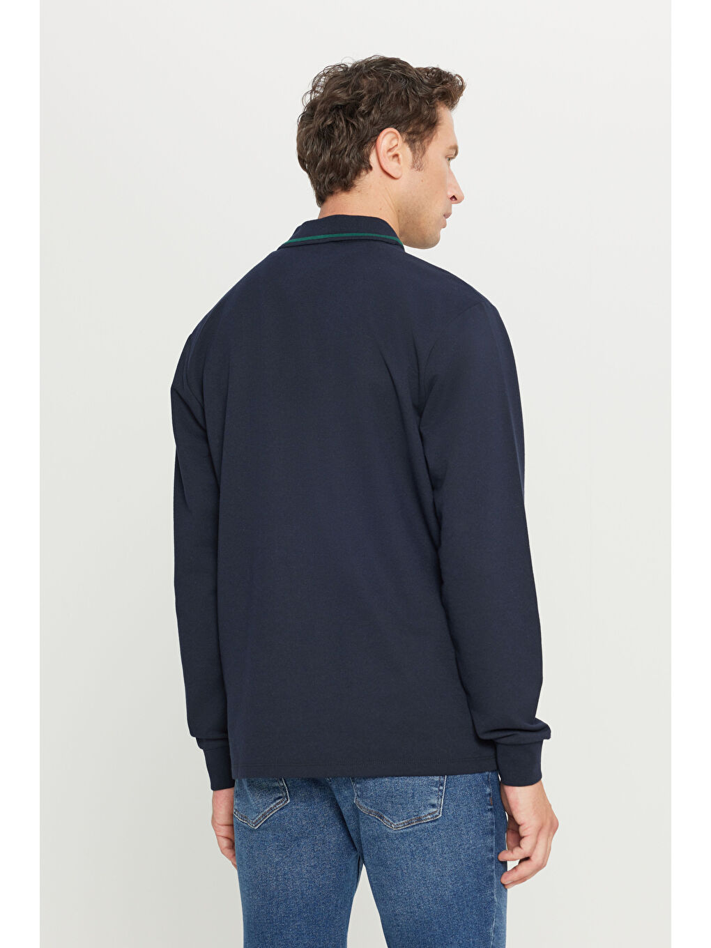 Erkek Lacivert 2 İplik Pamuklu Standart Fit Normal Kesim Polo Yaka Sweatshirt-4