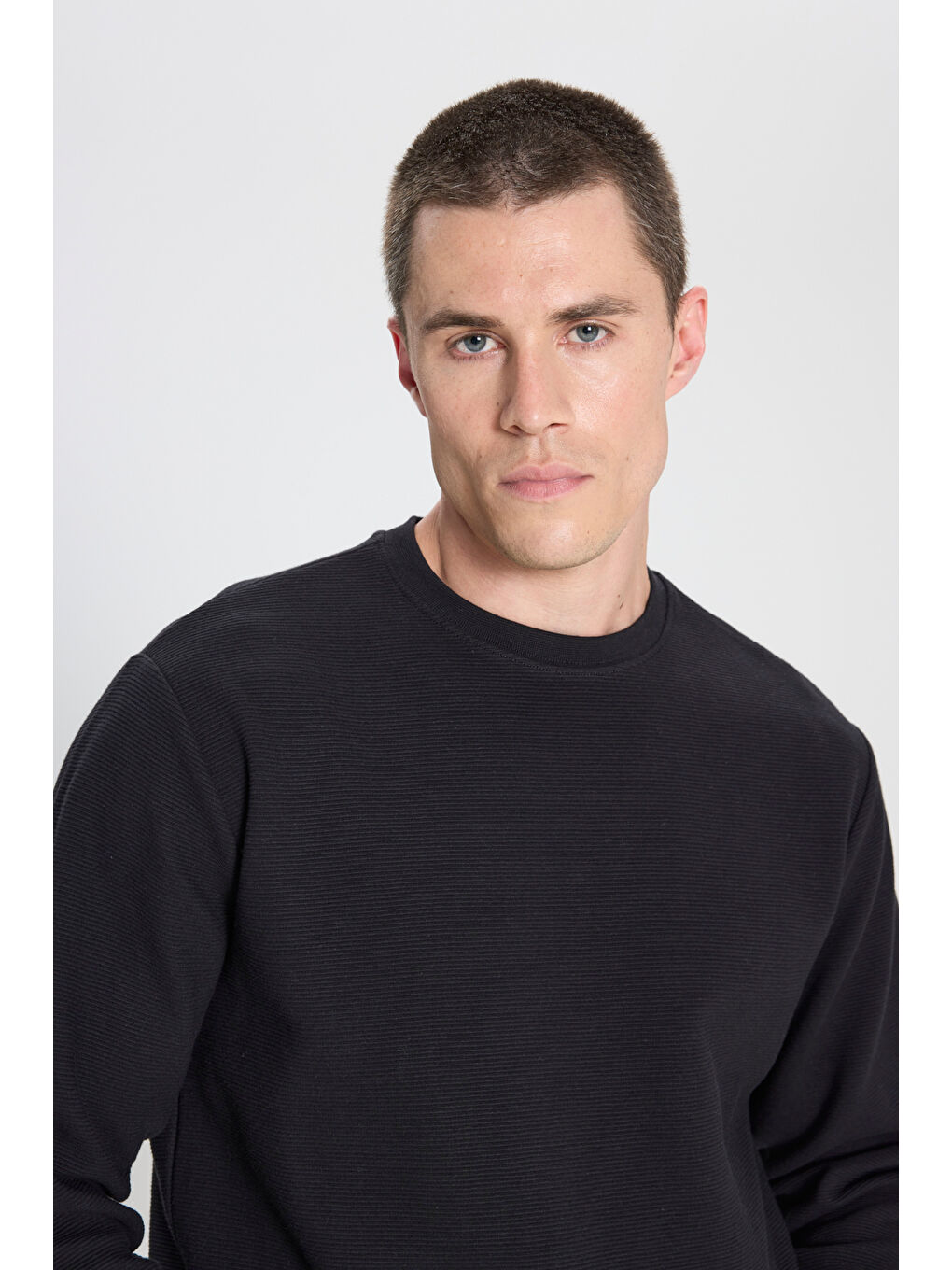 Regular Fit Normal Kesim Bisiklet Yaka %100 Pamuk Siyah Sweatshirt-3