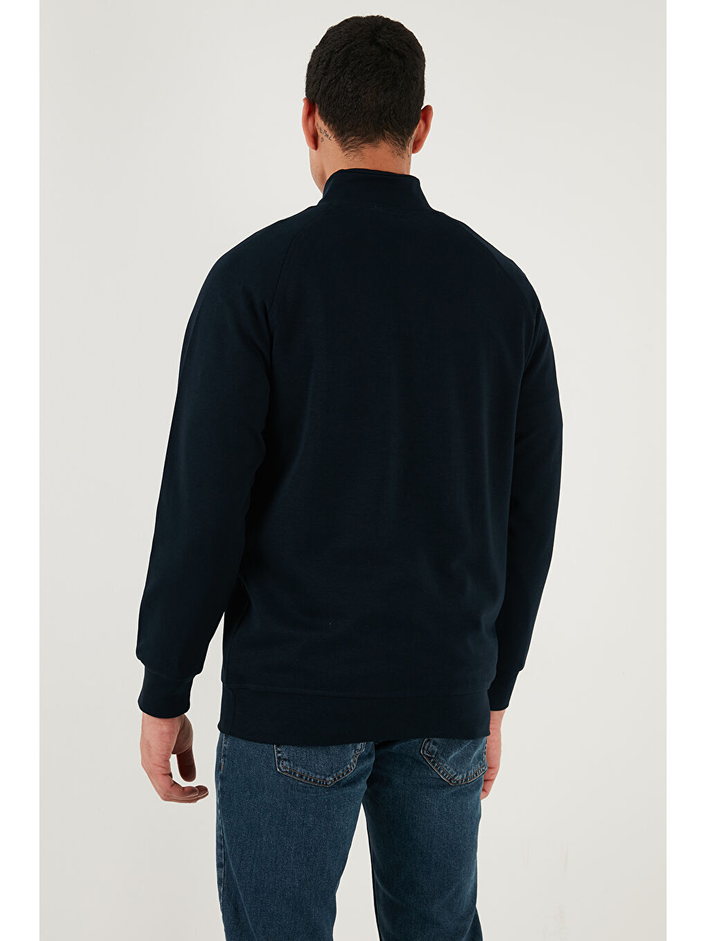 Lacivert Pamuklu Relaxed Fit Yarım Fermuarlı Dik Yaka Sweat 5901232-6