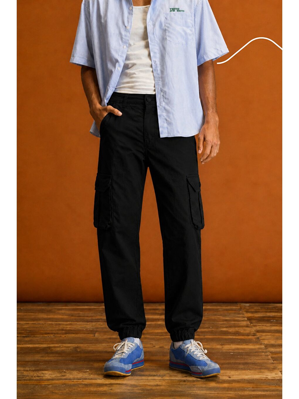 Siyah Erkek Slim Fit Körüklü Jogger Paçası Lastikli Pantolon-1