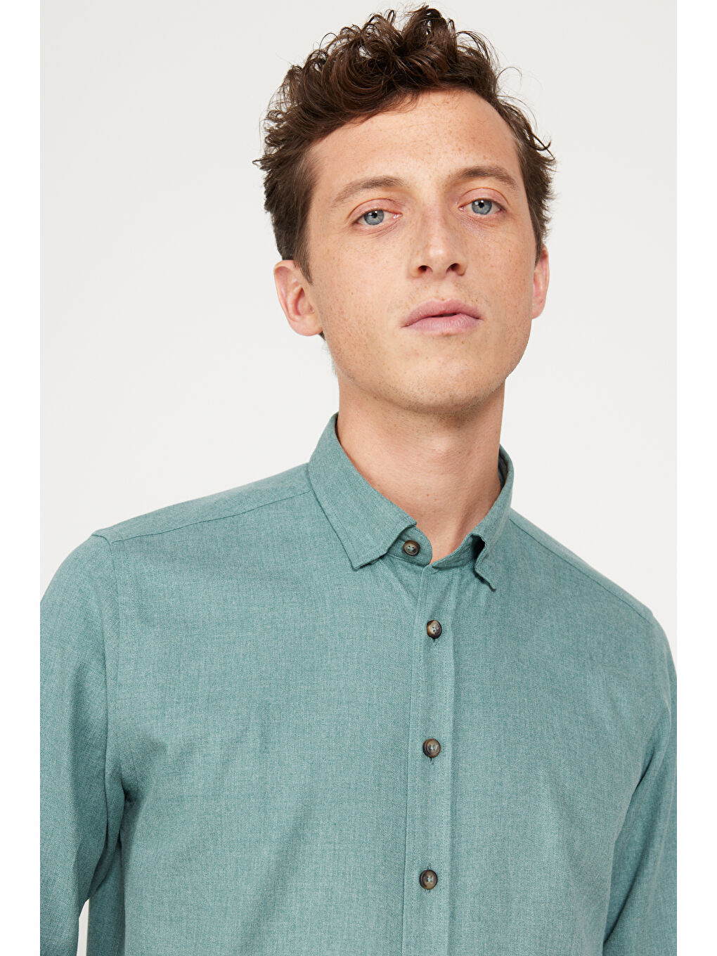 Erkek Haki Slim Fit Dar Kesim Düğmeli Yaka Flanel Oduncu Kışlık Gömlek-4