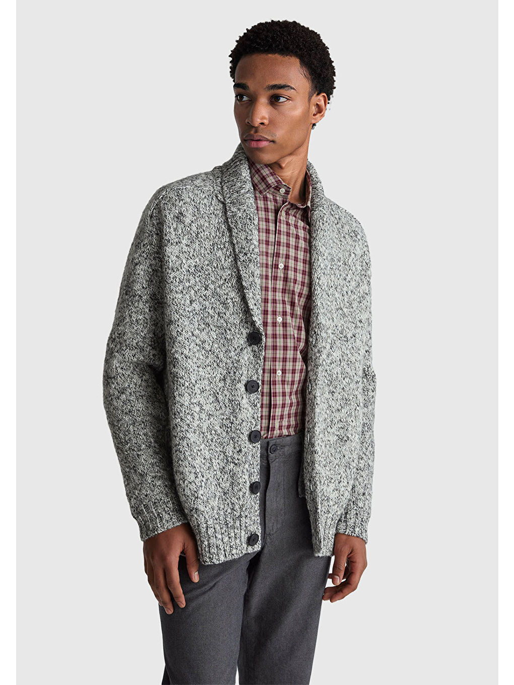 Karışık Erkek Çok Renkli Pamuk ve Yün Karışımlı Ribana Detaylı Düğmeli Kruvaze Hırka