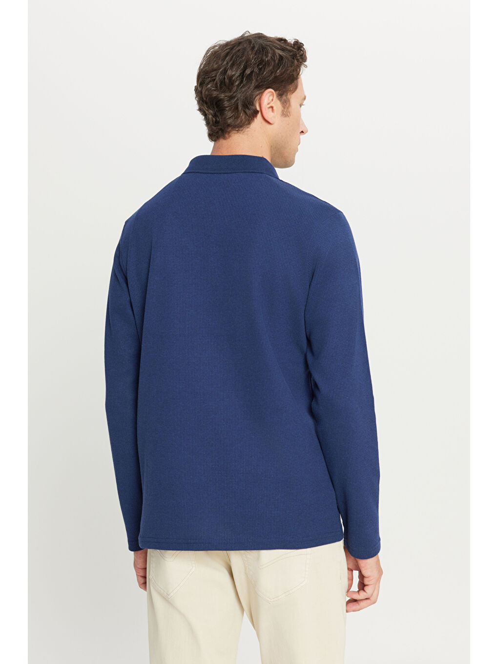 Erkek Lacivert Pamuklu Standart Fit Normal Kesim Polo Yaka Sweatshirt-4