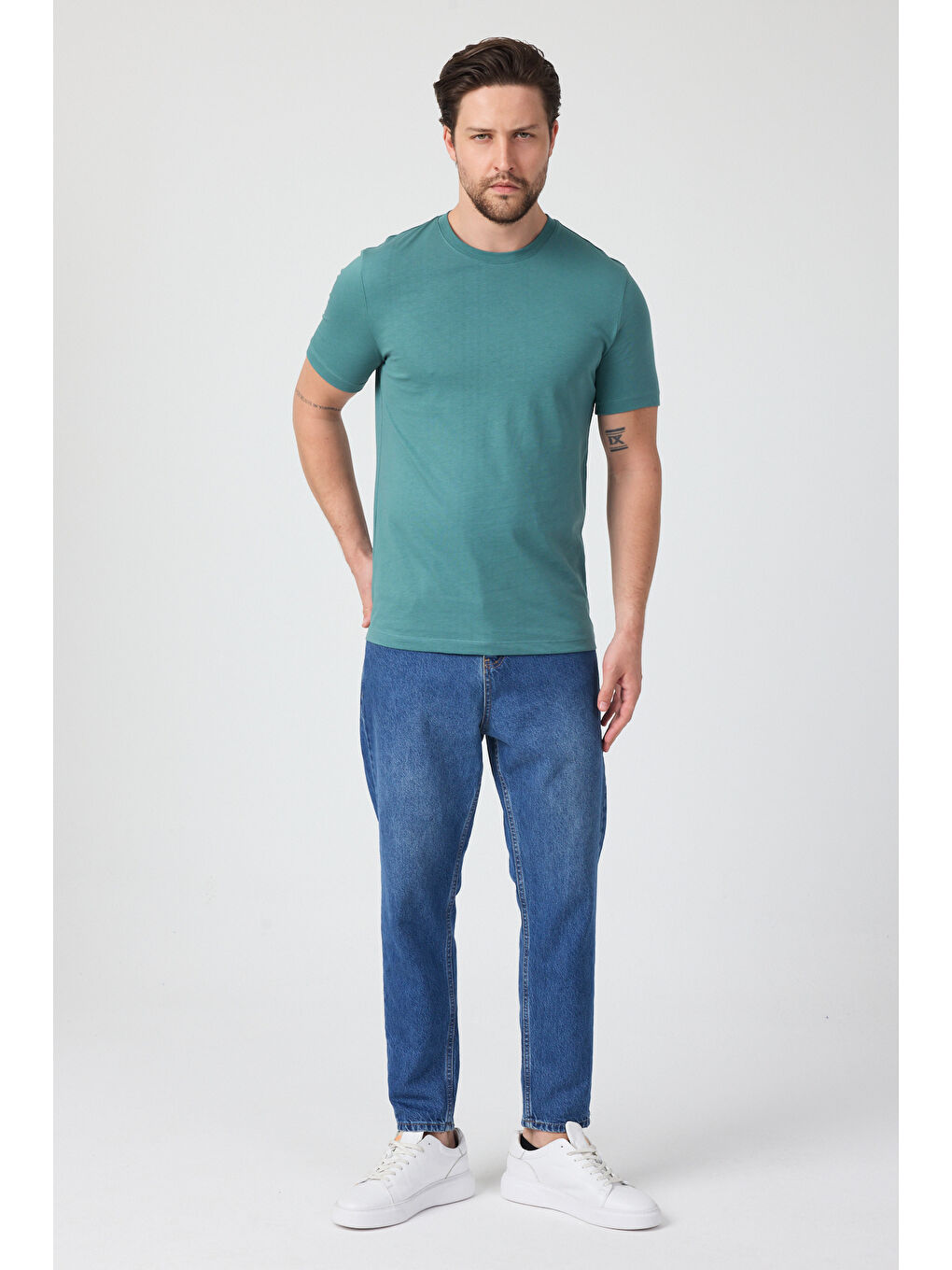 Petrol Erkek Bisiklet Yaka T-shirt 6212