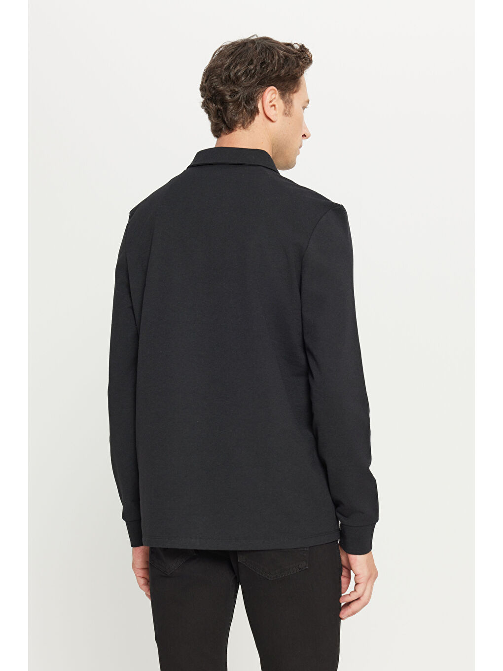 Erkek Siyah 2 İplik Pamuklu Standart Fit Normal Kesim Polo Yaka Sweatshirt-4