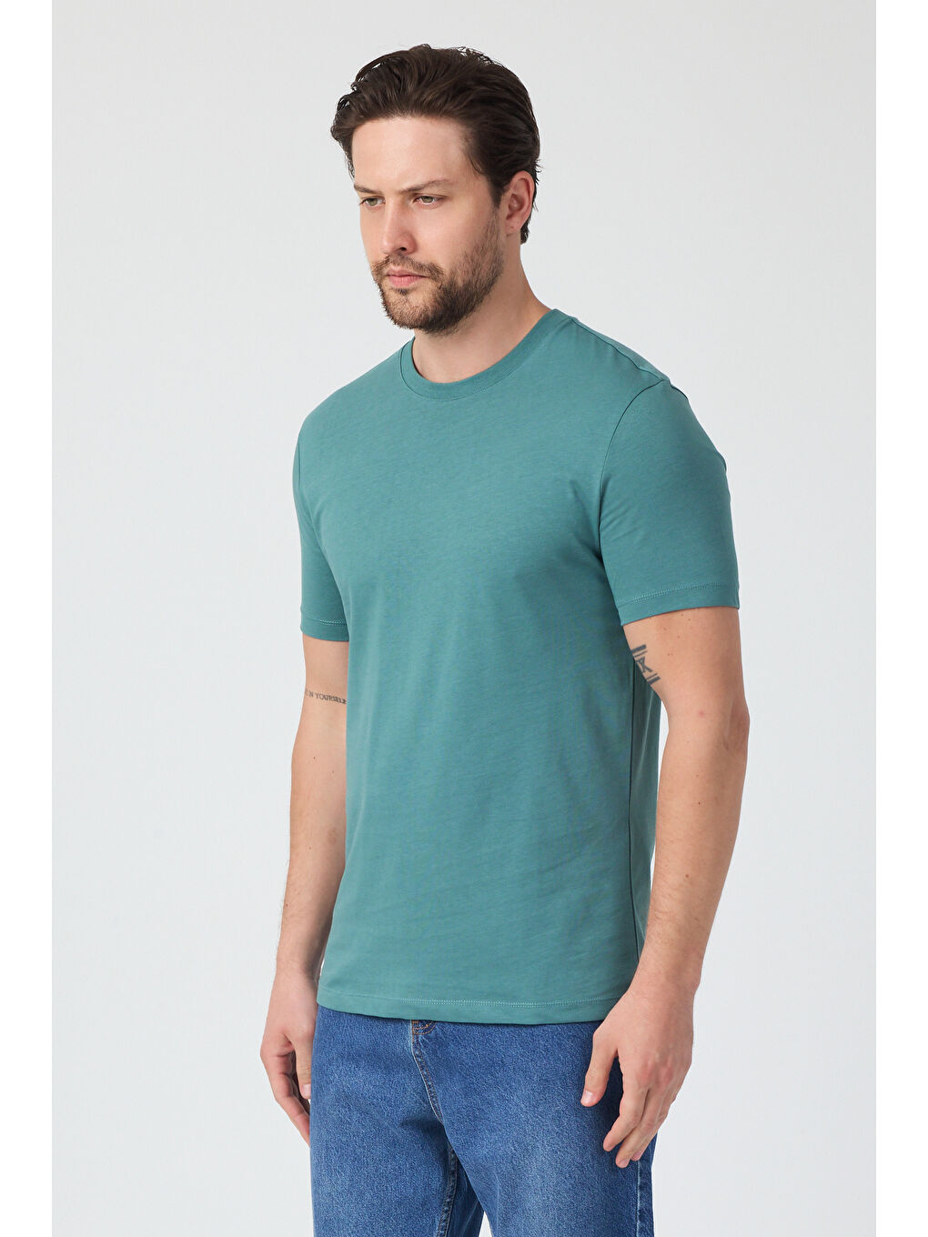 Petrol Erkek Bisiklet Yaka T-shirt 6212-1