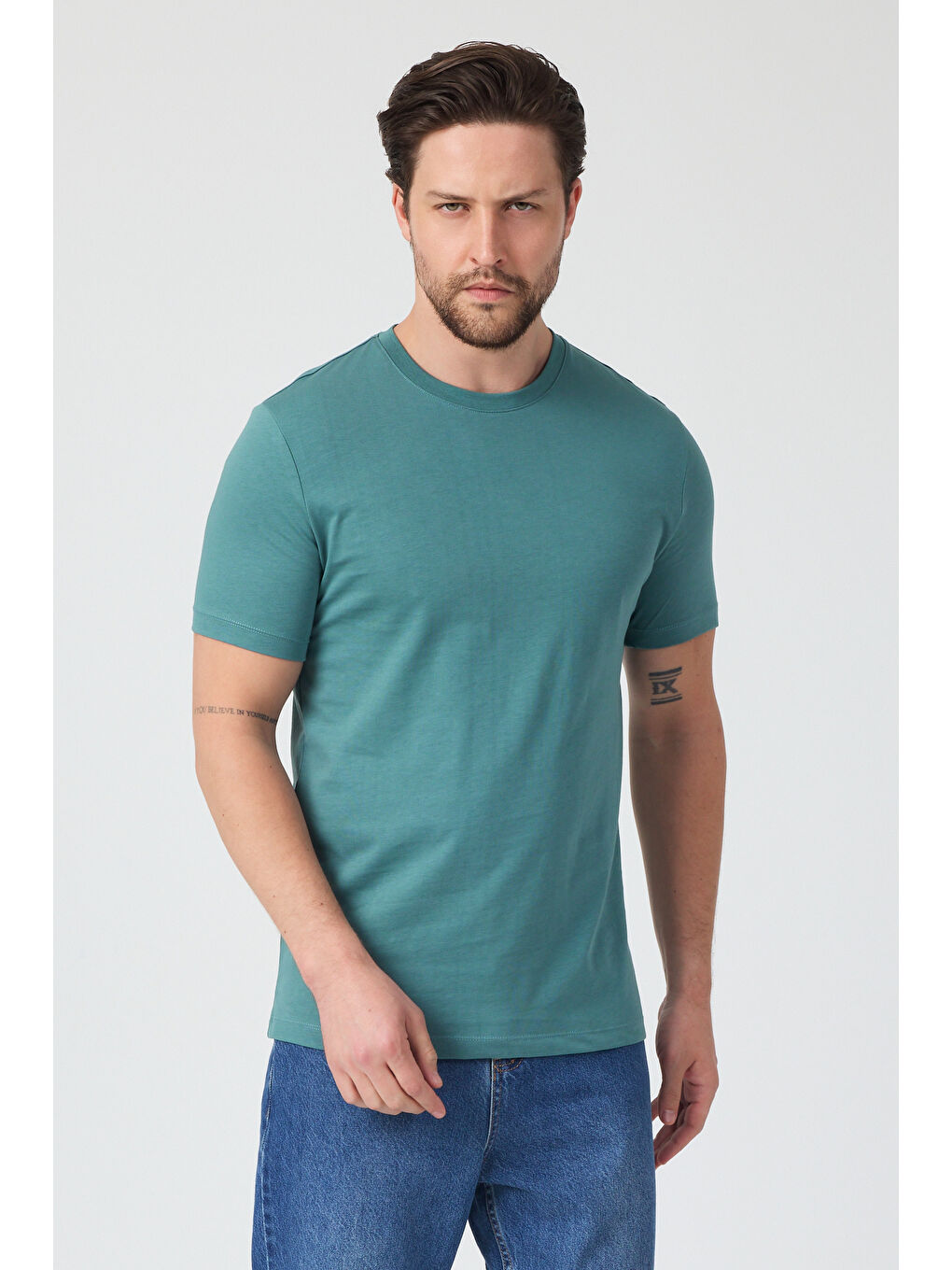 Petrol Erkek Bisiklet Yaka T-shirt 6212-2