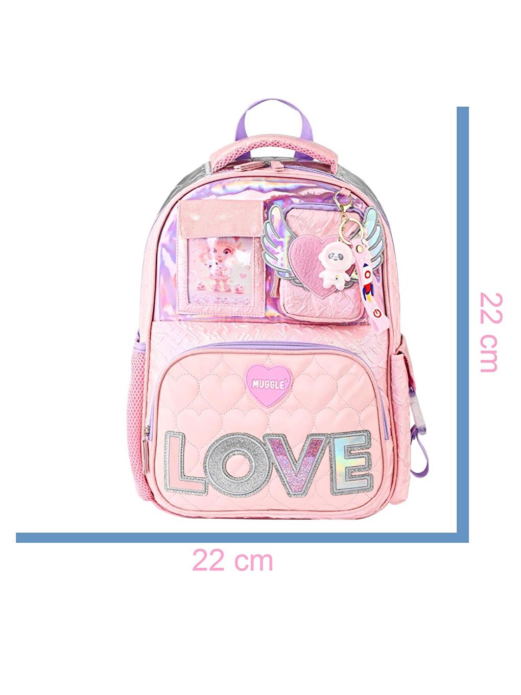 2 Bölmeli Love Okul Çantası + Kalemlik Pudra 2 Li Set-4