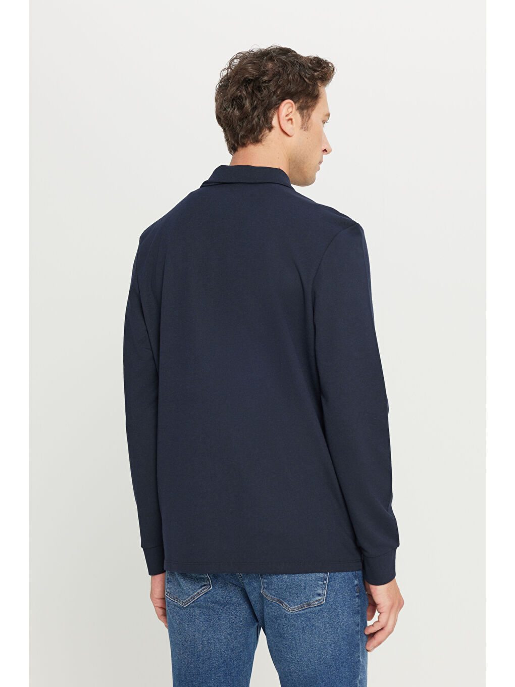 Erkek Lacivert 2 İplik Pamuklu Standart Fit Normal Kesim Polo Yaka Sweatshirt-4