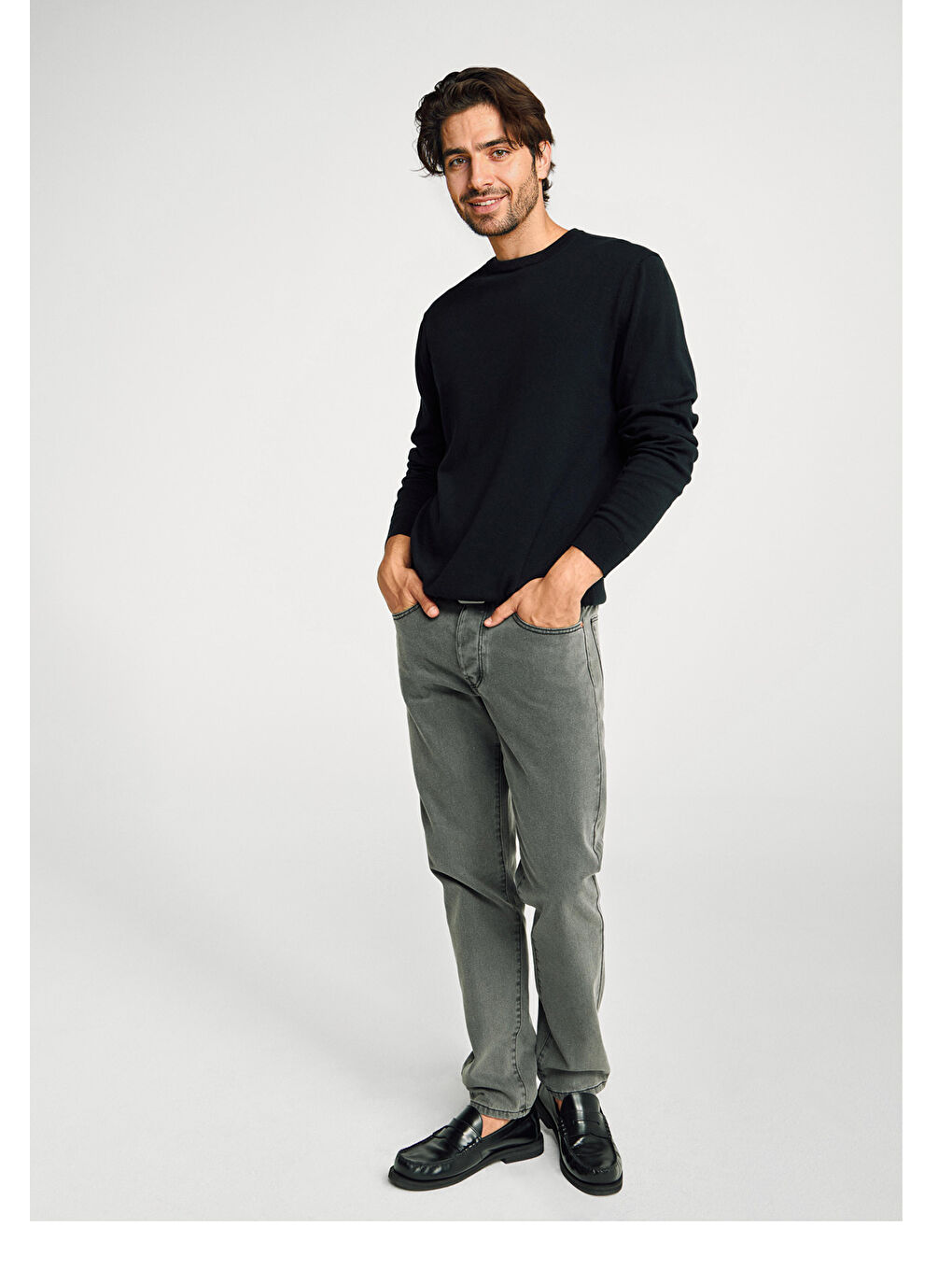 Erkek Siyah %100 Pamuk Bisiklet YakaKazak