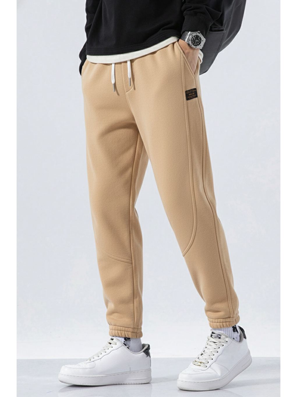 Bej Genıus Store Erkek Eşofman İçi Polarlı Bağcıklı Bel Jogger Spor Eşofman Altı SPOR-ESF001